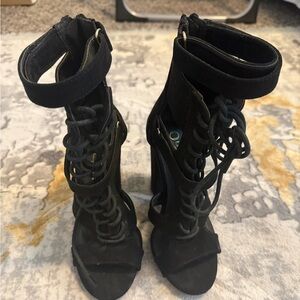 Fashion Nova Black Lace-Up Suede High Heel Sandals